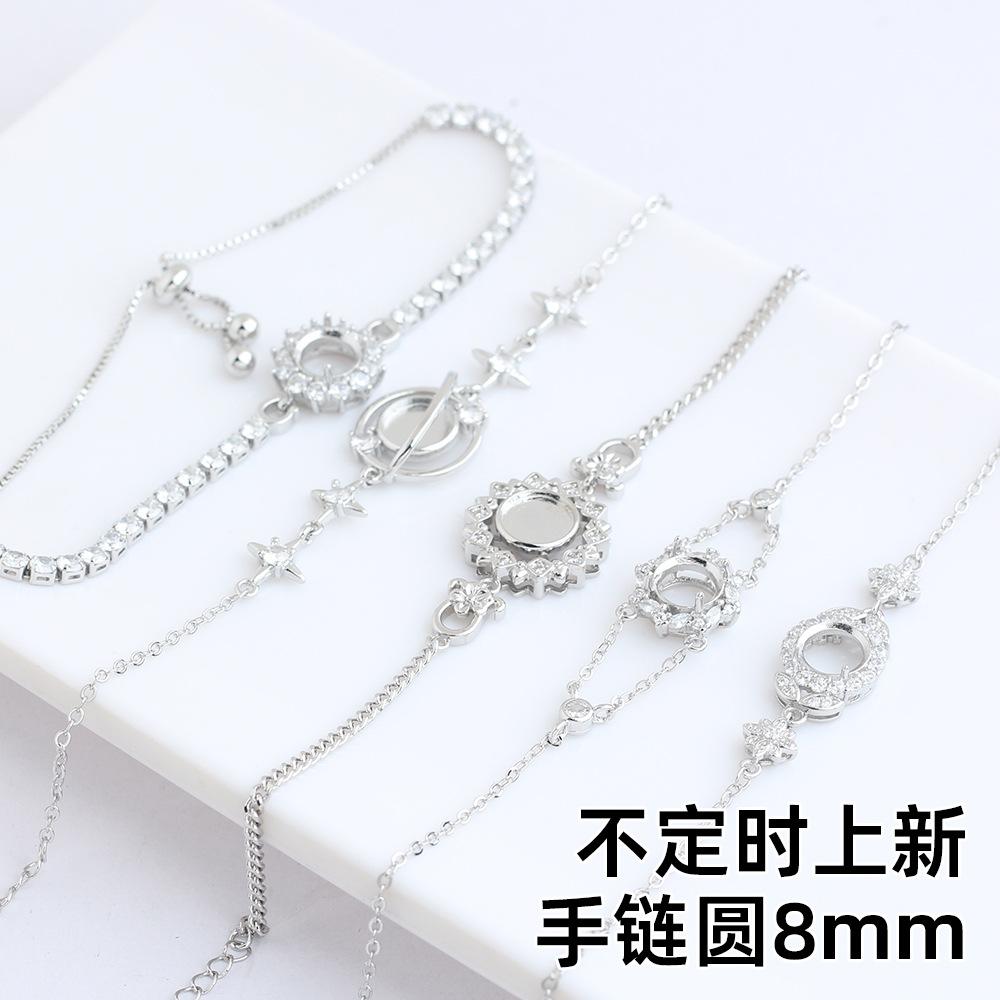 Round 8 bracelet with hollow setting, simple round design, copper electroplated, imitation s925 silver, jadeite cabochon bracelet for women, versatile