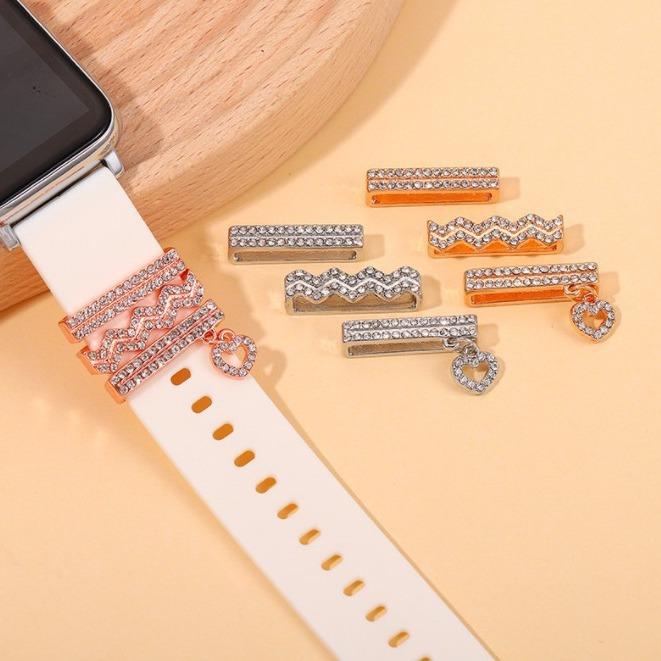 Suitable for Apple Watch silicone Watch strap decorative ring fashion diamond three-color love pendant Watch strap buckle