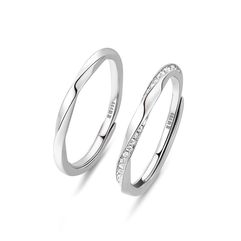 Po S999 Sterling Silver Simple Moebius Diamond Ring Couple's Ring Silver Ring Female Niche Design Sense