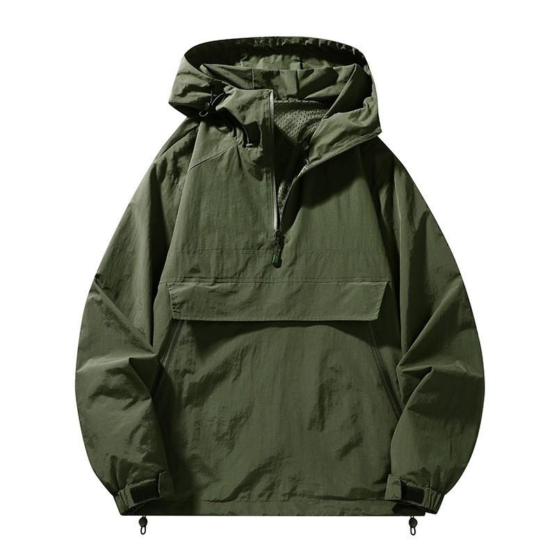 Cross-border European-size Tooling Hooded Jacket Men's Loose plus size Half Zipper Casual Jacket for Men Spring and Autumn