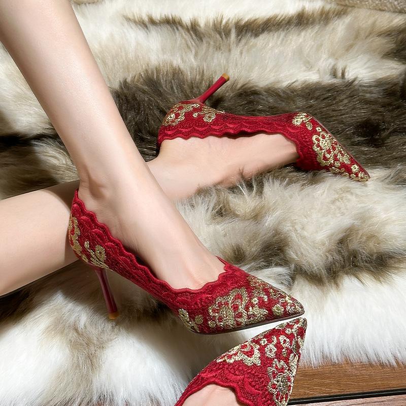 X760-1 Versatile High Heels 2026 Embroidered Elegant Chinese Style Xiuhe Toast Dress Wedding Shoes Bridal Shoes 34-40