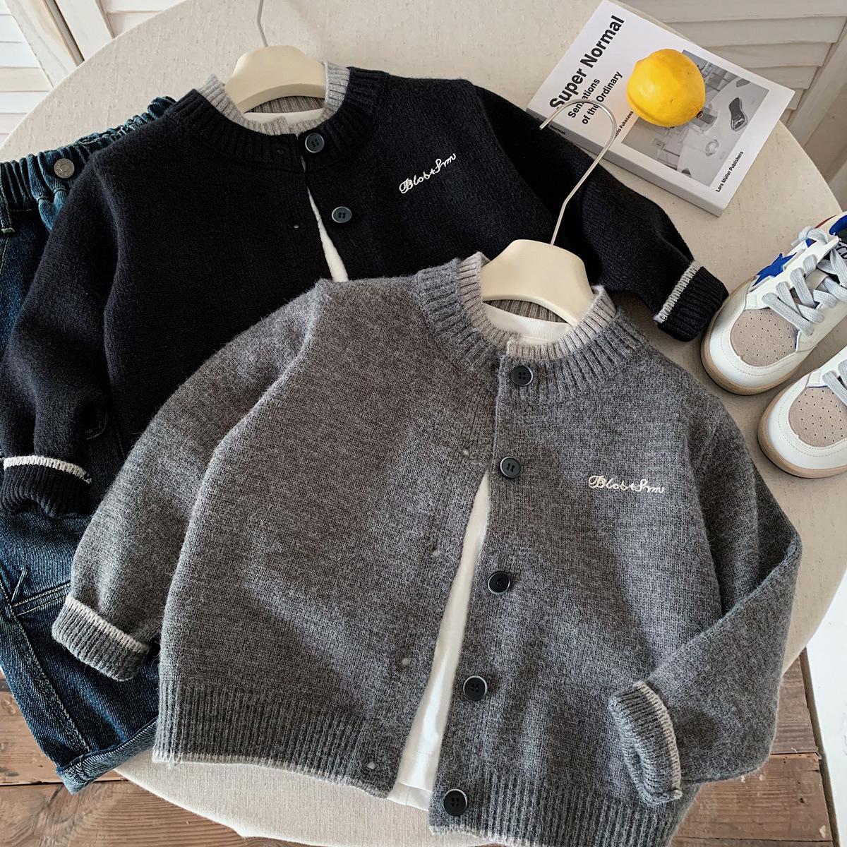 Muye Children's Sweater Autumn and Winter Korean Style Knitted Cardigan Boys' Casual Versatile Jacket Baby Stylish Top Children's Clothing