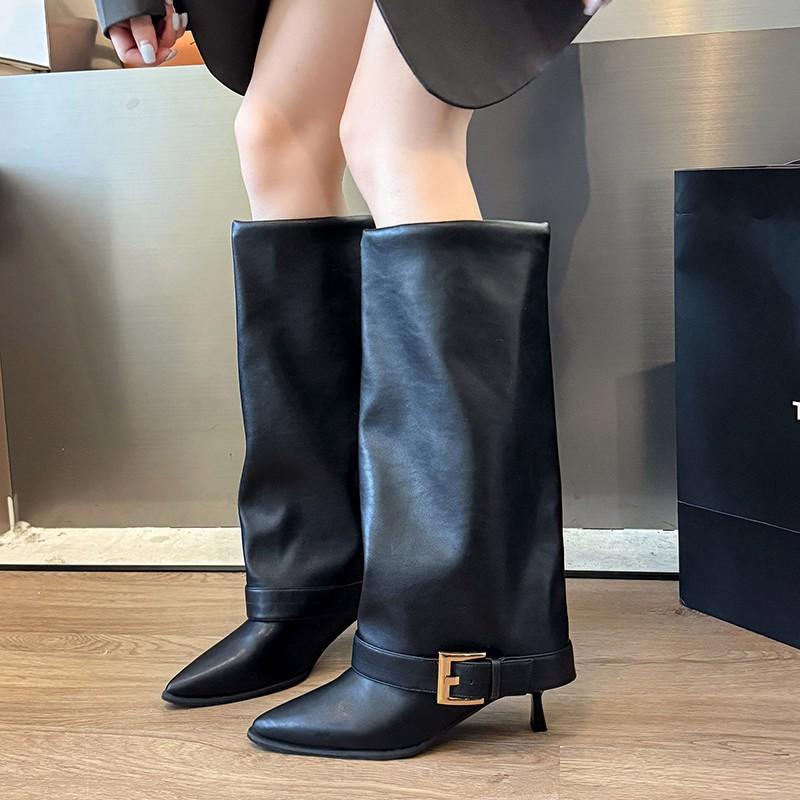 Pointed Toe Stiletto Boots 2025 Autumn and Winter New Style Off-White Slim High-Heeled Trouser Boots Niche Versatile Fashion Boots for Women