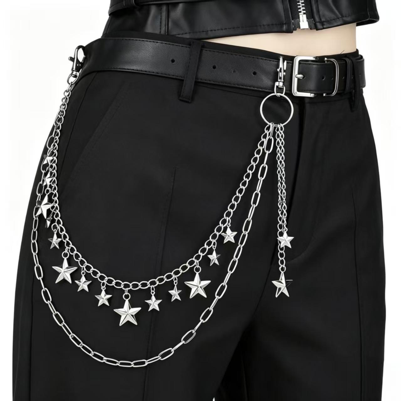 European and American Cross-Border Fashion Accessories, Personalized Double-Layer Metal Five-Pointed Star Pants Chain, Hip-Hop Punk Trendy Cool Pants Accessories for Men and Women