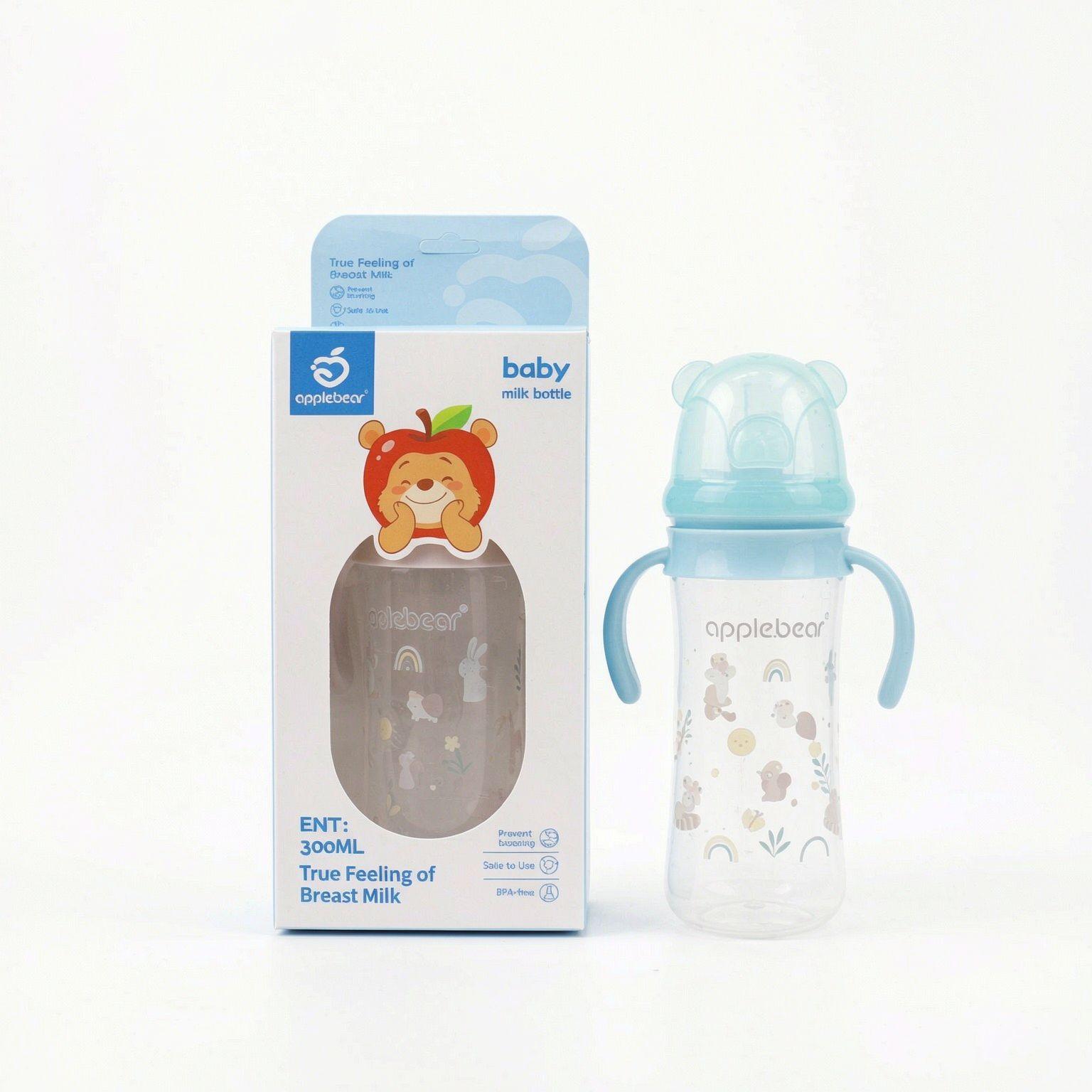 Wide-neck 300ml large-capacity baby bottle, food-grade PP, high-temperature resistant, anti-drop, drinking bottle for infants, wholesale