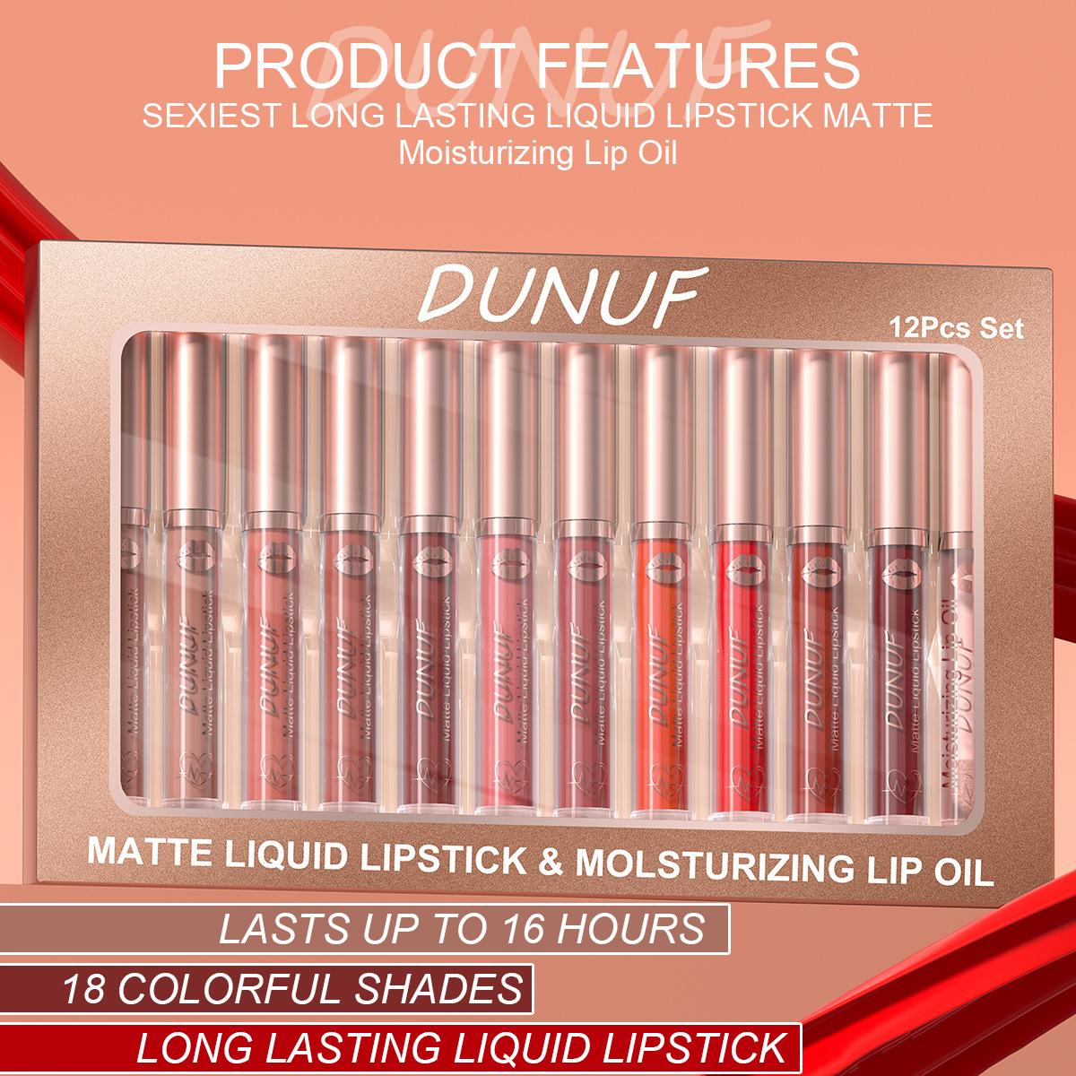 Dunuf 12-Pack Matte Waterproof Long-Lasting Lip Gloss Lip Oil. Please Check! Link for Disclaimer