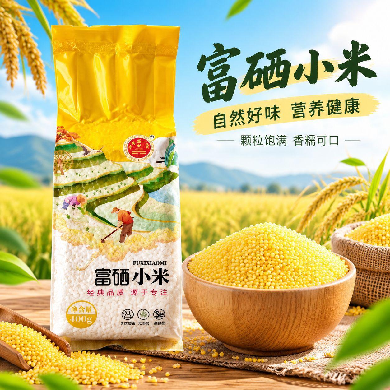 Selenium-enriched yellow millet, raw materials for homemade multigrain millet porridge, bagged whole grain, wholesale supply in bulk, organic