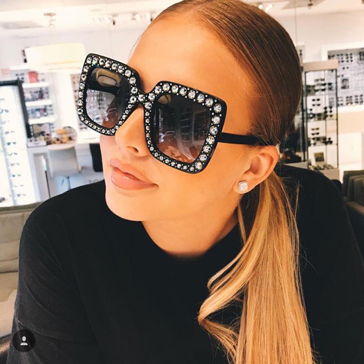 5742 New Style Square Frame Diamond-Encrusted Sunglasses Cross-Border European and American Fashion Sunglasses Retro Trendy Glasses