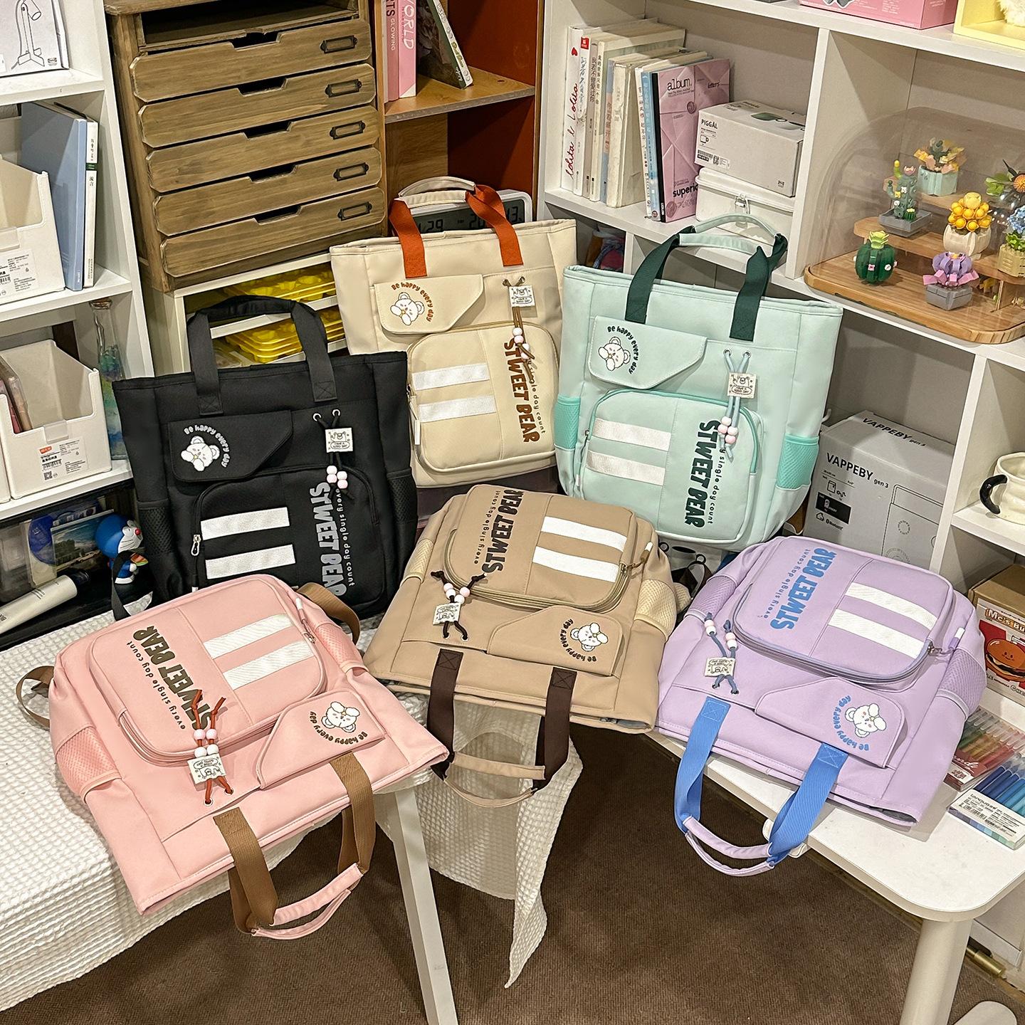 Versatile Color-Block Student Backpack for Women, Large Capacity, Thickened, Suitable for Middle School, High School, and College, Can Be Used as a Handbag or Shoulder Bag