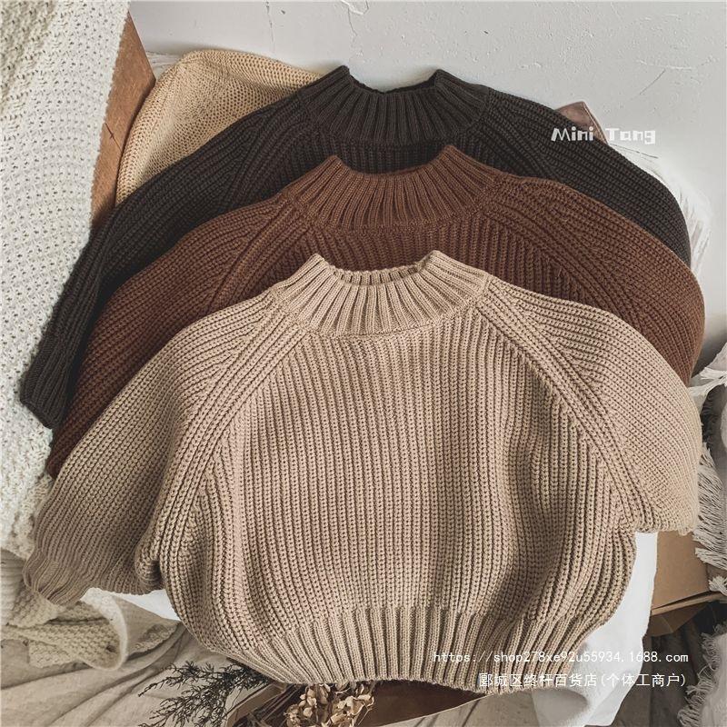 Forest-style retro~Korean-style thick knit sweater for children, unisex baby half-high collar base layer knitwear, winter fashion