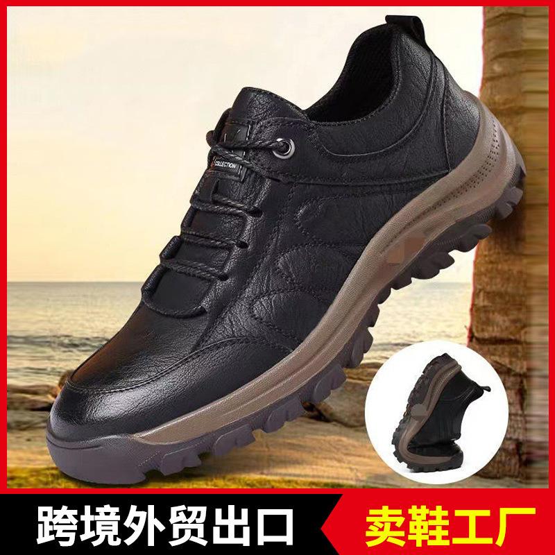 Single Cotton Same Style Cross-Border Foreign Trade Men's Shoes 2025 New British Casual Shoes Men's Non-Slip Outdoor Hiking Shoes Leather Surface