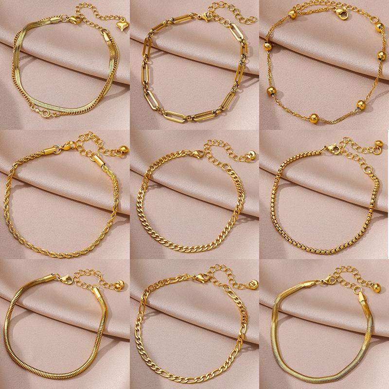 European and American Simple New Style Anklet Figaro Blade Chain Women's Anklet Titanium Steel Plated 18K Stainless Steel Anklet Jewelry