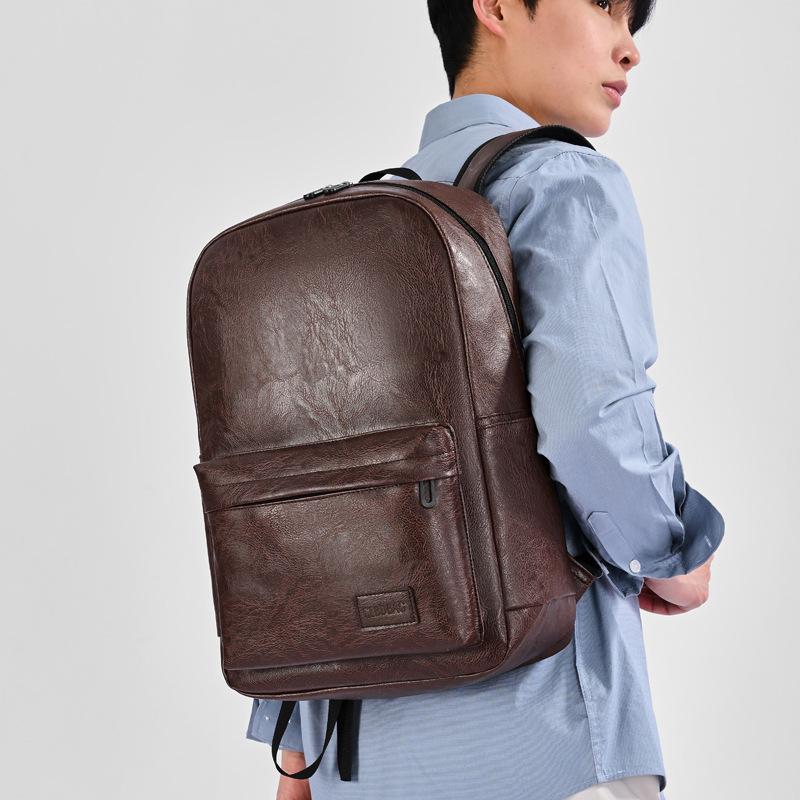 PU leather backpack for men, large capacity, lightweight, waterproof, casual travel computer backpack, women's business commuter bag