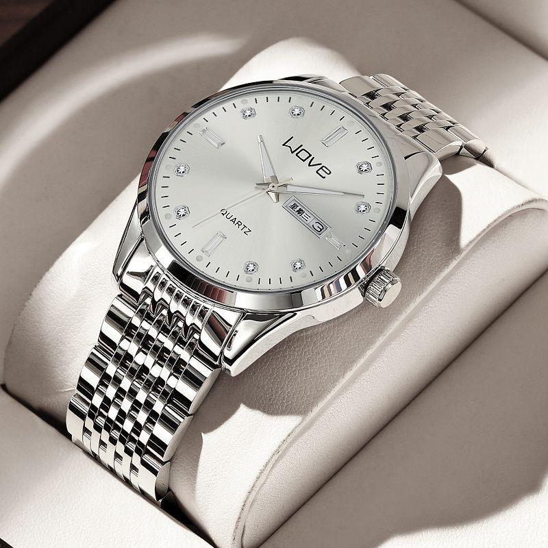 New Genuine Men's Fully Automatic Quartz Watch Dual Calendar Men's Watch Alloy Steel Band Luminous Non-Mechanical Watch Foreign Trade Explosion