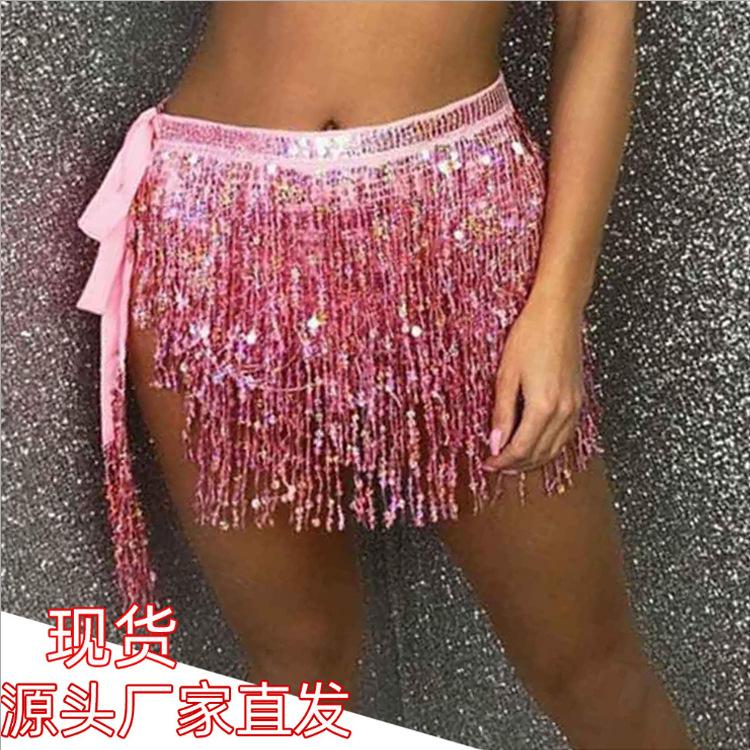 Halloween Cross-border European and American Belly Dance Tassel Waist Chain Four-layer Bosimi Hip Dress Sexy Waist Scarlet Sequin Belt