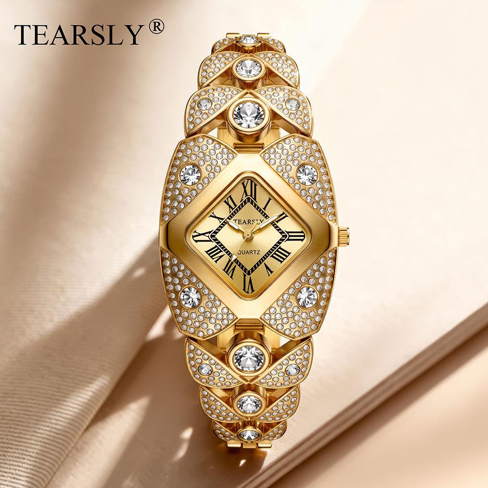Popular cross-border women's quartz watch, new model full of diamonds, vintage women's bracelet-style wristwatch, custom wholesale