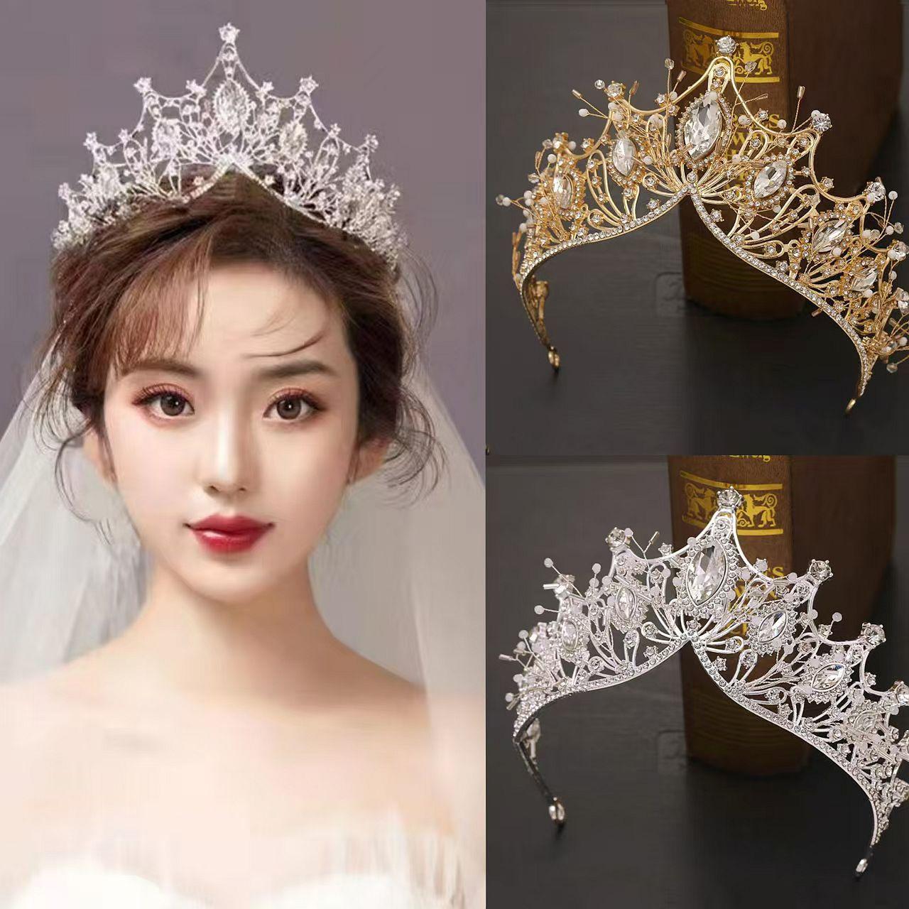 Cross-border European and American Big Crown Crystal Handmade Hair Accessories Queen Wind Crown Bride Wedding Accessories Champion Award Crown