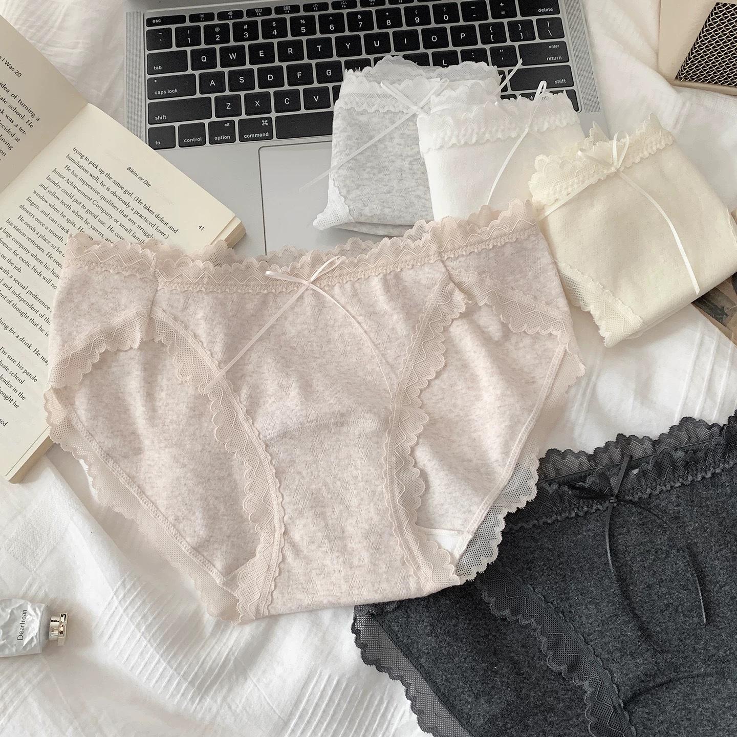 Milky velvet lace ~ cloud-like texture, pure cotton panties for girls, sexy high-cut, pure desire, lace trim with bow