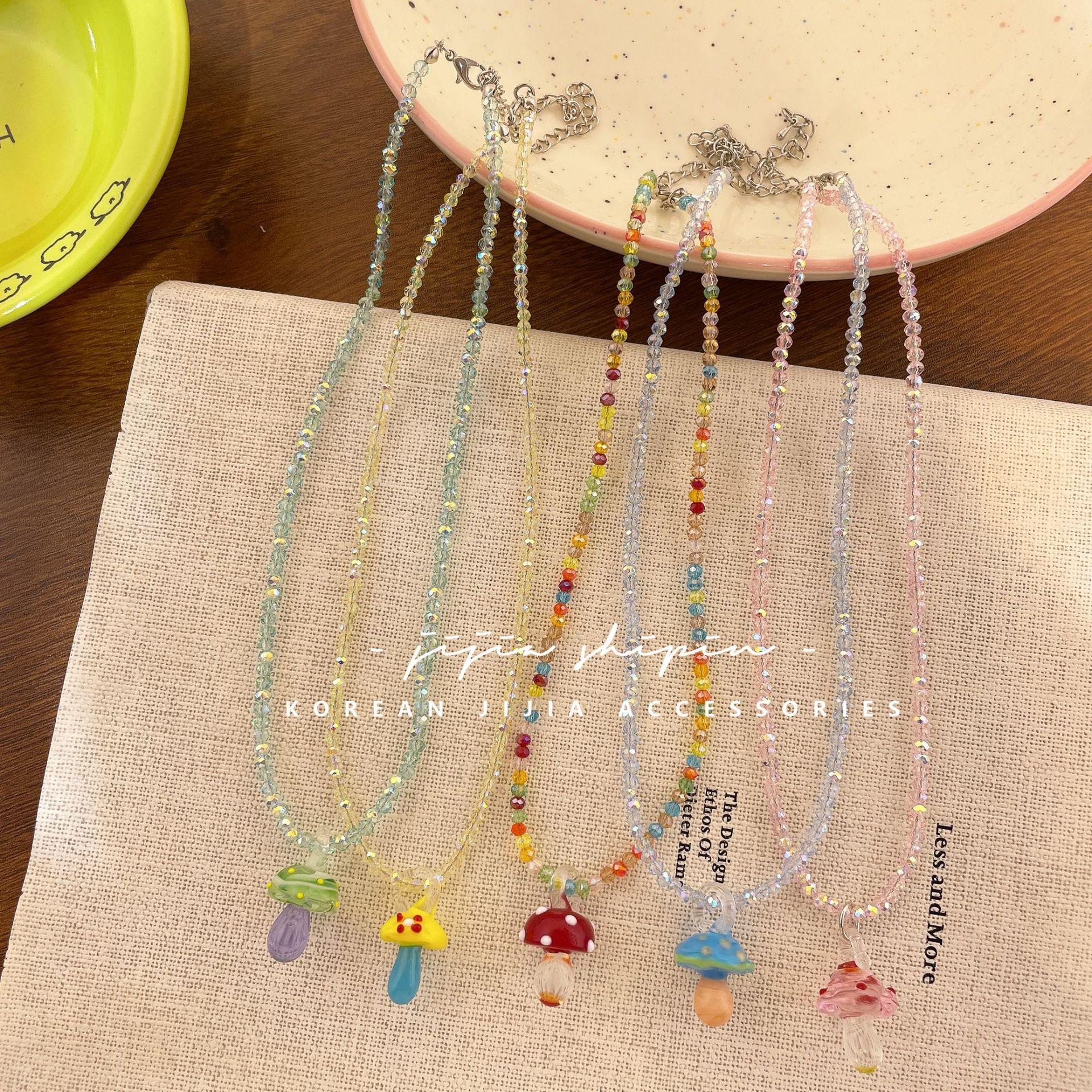 Summer Seaside Vacation Style Colorfulful Beaded Shell Necklace Cute Mushroom Koi Bubble Clavicle Chain Versatile Necklace