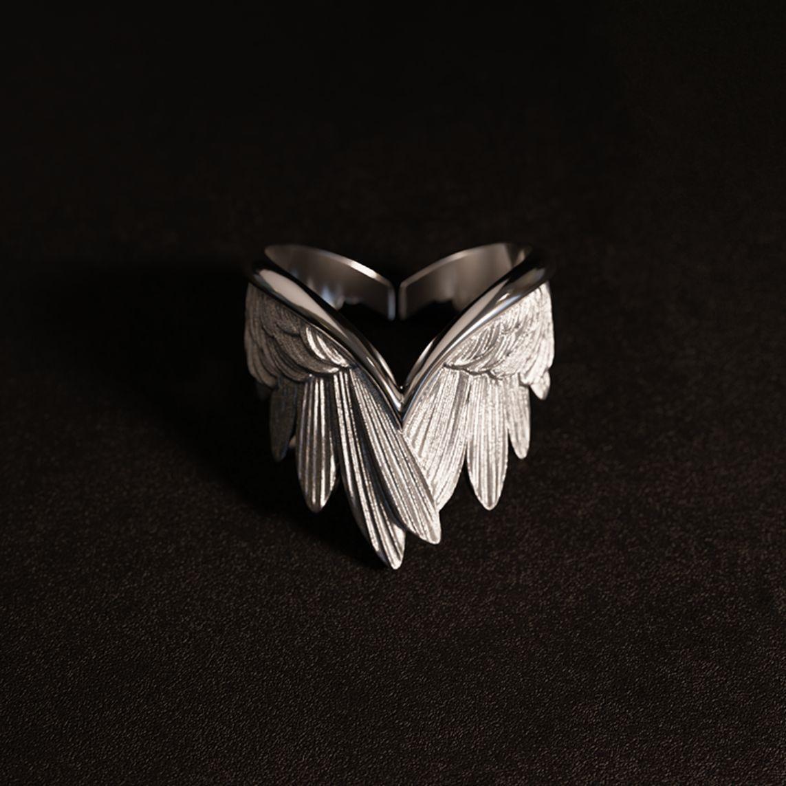 Angel Wings Ring Men's Trendy Cold Style Feather Finger Ring Fashionable Creative Wing Open Finger Ring