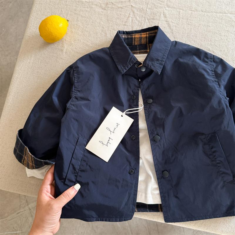 Children's Jacket 2026 Autumn New Product: Reversible Jacket for Boys and Girls, Baby Plaid Shirt Jacket, Trendy
