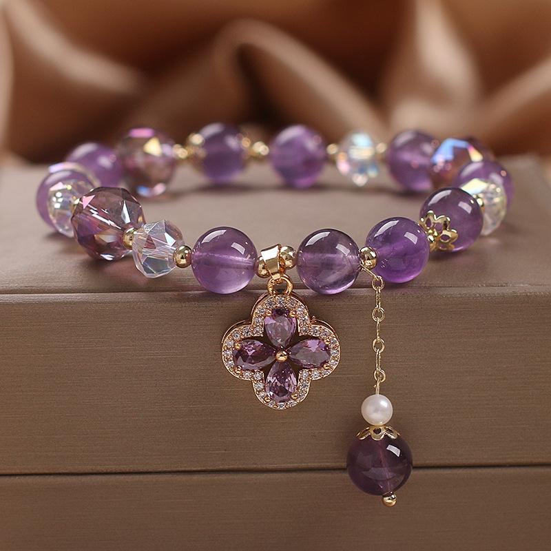 Imitation Amethyst Four-leaf Clover Bracelet Female Niche Design Entry Luxury Vintage Bracelet Bracelet for Girlfriends Birthday Gift