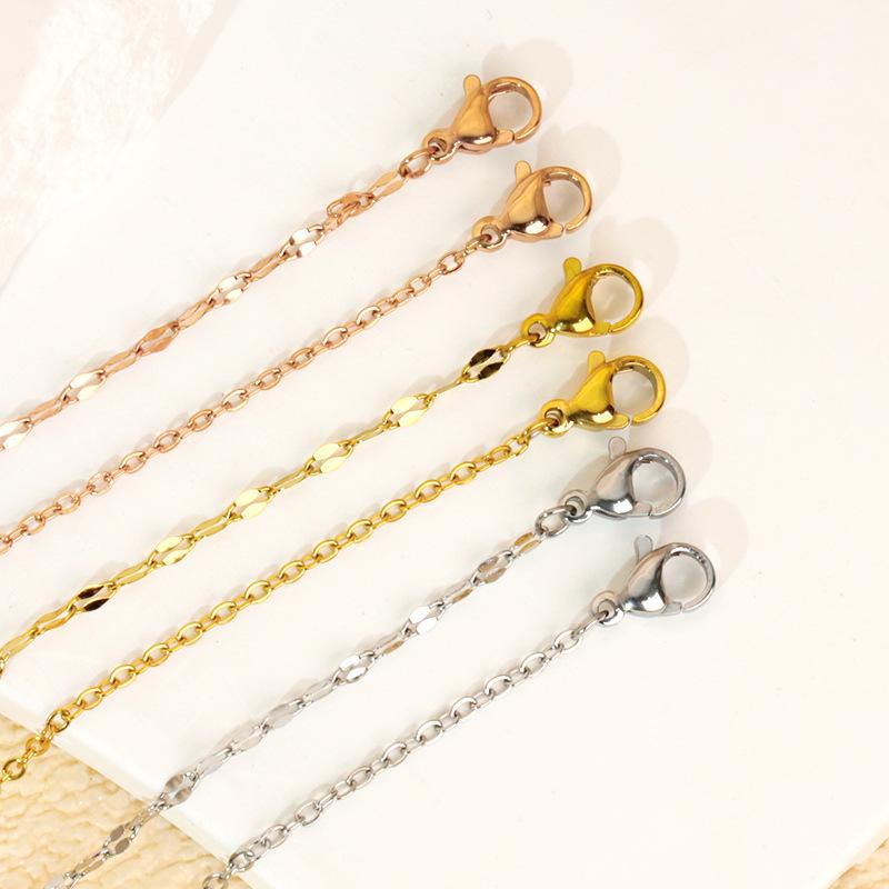 Stainless Steel O-Chain Lip Chain Bare Chain Flat Cross Chain Clavicle Necklace Unisex Versatile Vacuum Electroplated Necklace