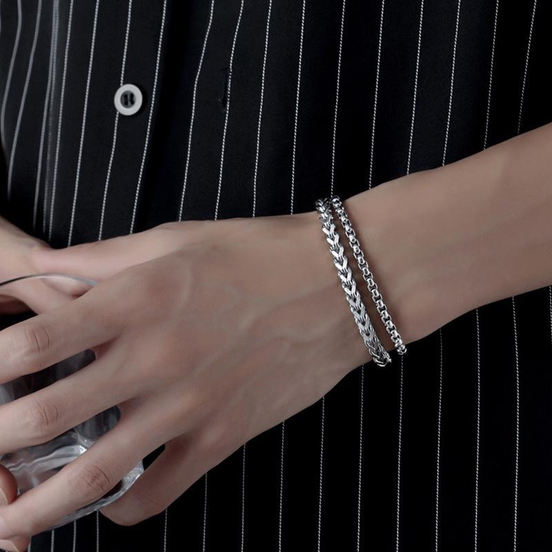 Titanium Steel Woven Square Positive and Reverse Chain Magnetic Buckle Bracelet European and American Fashion Accessories Stainless Steel Bracelet Men's Bracelet
