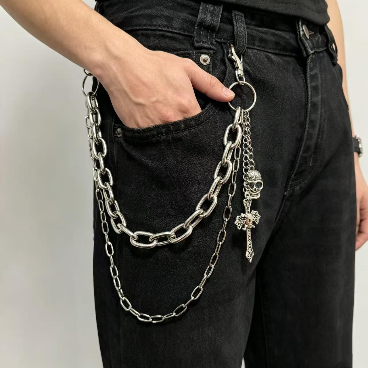 Amazon's best-selling accessory: Fashionable and trendy cross skull men's multi-layer metal pant chain accessory