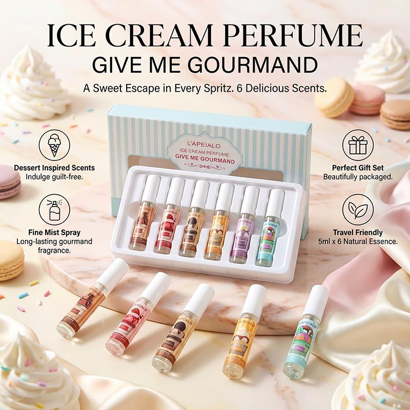 LAPEIALO Ice Cream Perfume 6-Piece Gift Set, Gourmand Milk Scent, Light Fragrance, Mini Portable Spray Bottle