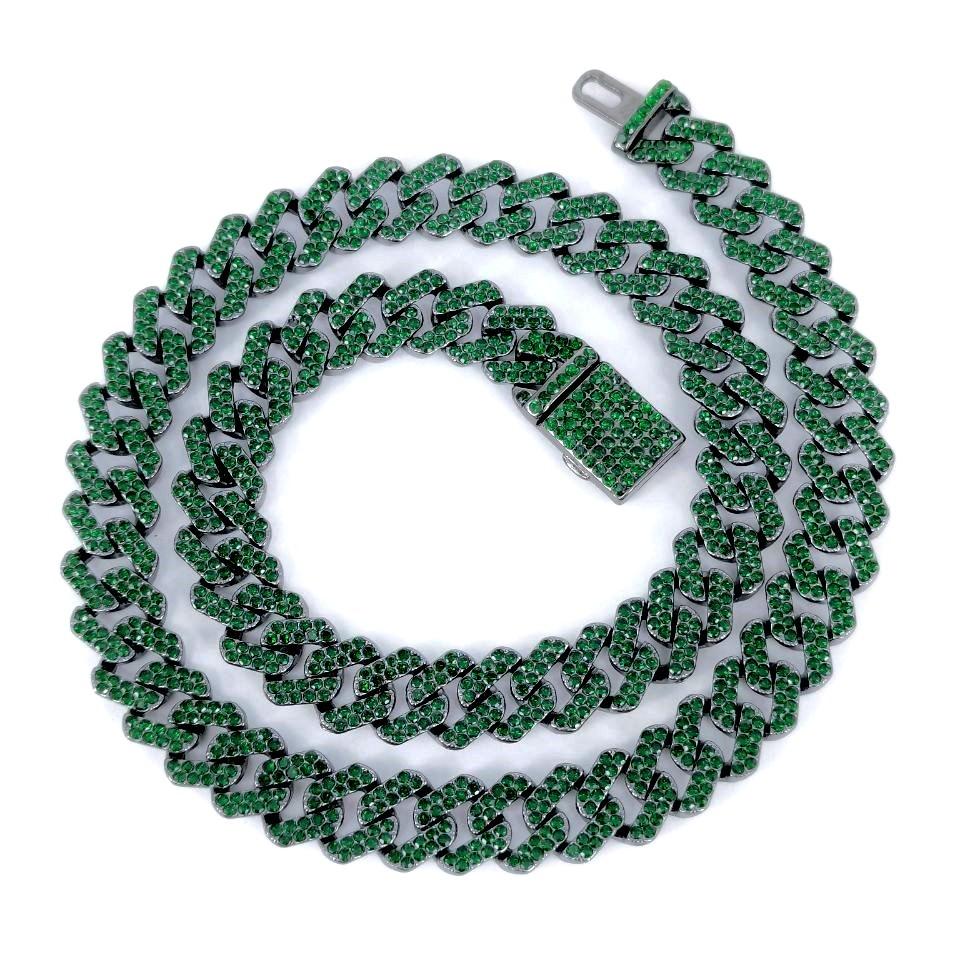 European and American 10mm Diamond Emerald Diamond Flip Men's Alloy Necklace Rap Cross Border Cuban Chain Pendant