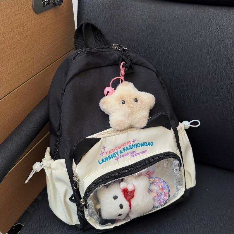 Cross-Border Transparent Pain Bag Backpack for Middle and High School Students Cute Student Backpack Pain Bag College Style Large Capacity School Bag for Women