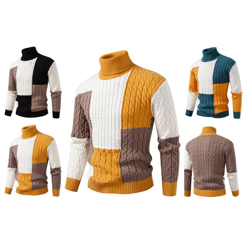 2025 Export Autumn and Winter New Men's Fashion Trendy Loose Knitwear Knitwear Men's Color Matching Casual Knitwear
