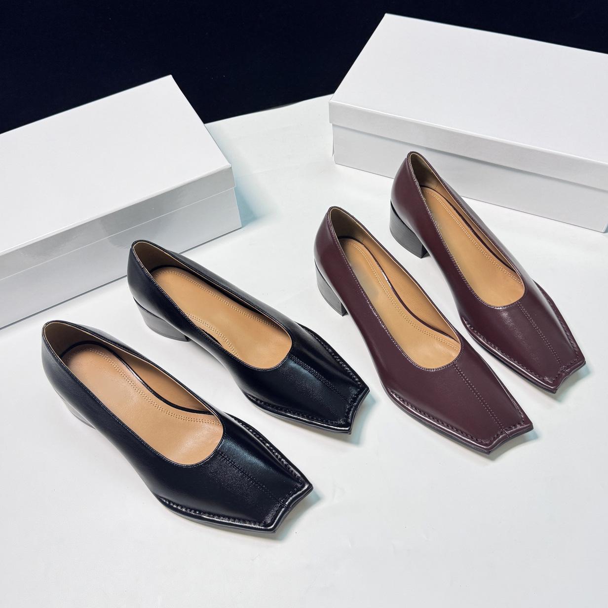 2026 New Model m6 Square-Toed High-Heeled Shoes with Sheepskin Trim, Chunky Heel Shallow Mary Jane Loafers for Women