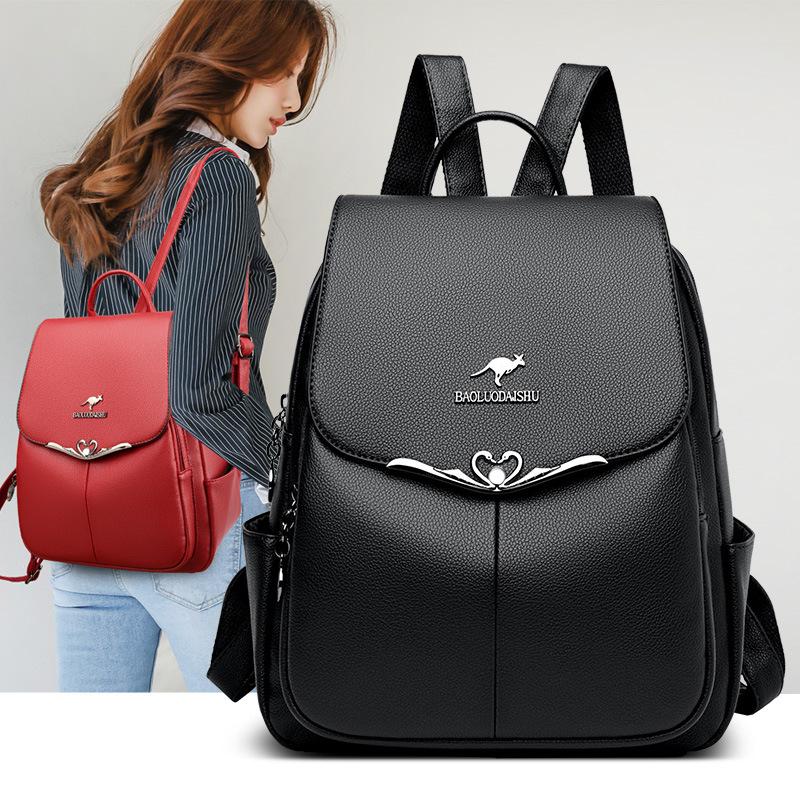2025 Genuine Leather Texture Women's Backpack Soft Leather Multi-Purpose Middle-Aged Women's Bag Mother Bag Wholesale Anti-Theft Design Bag