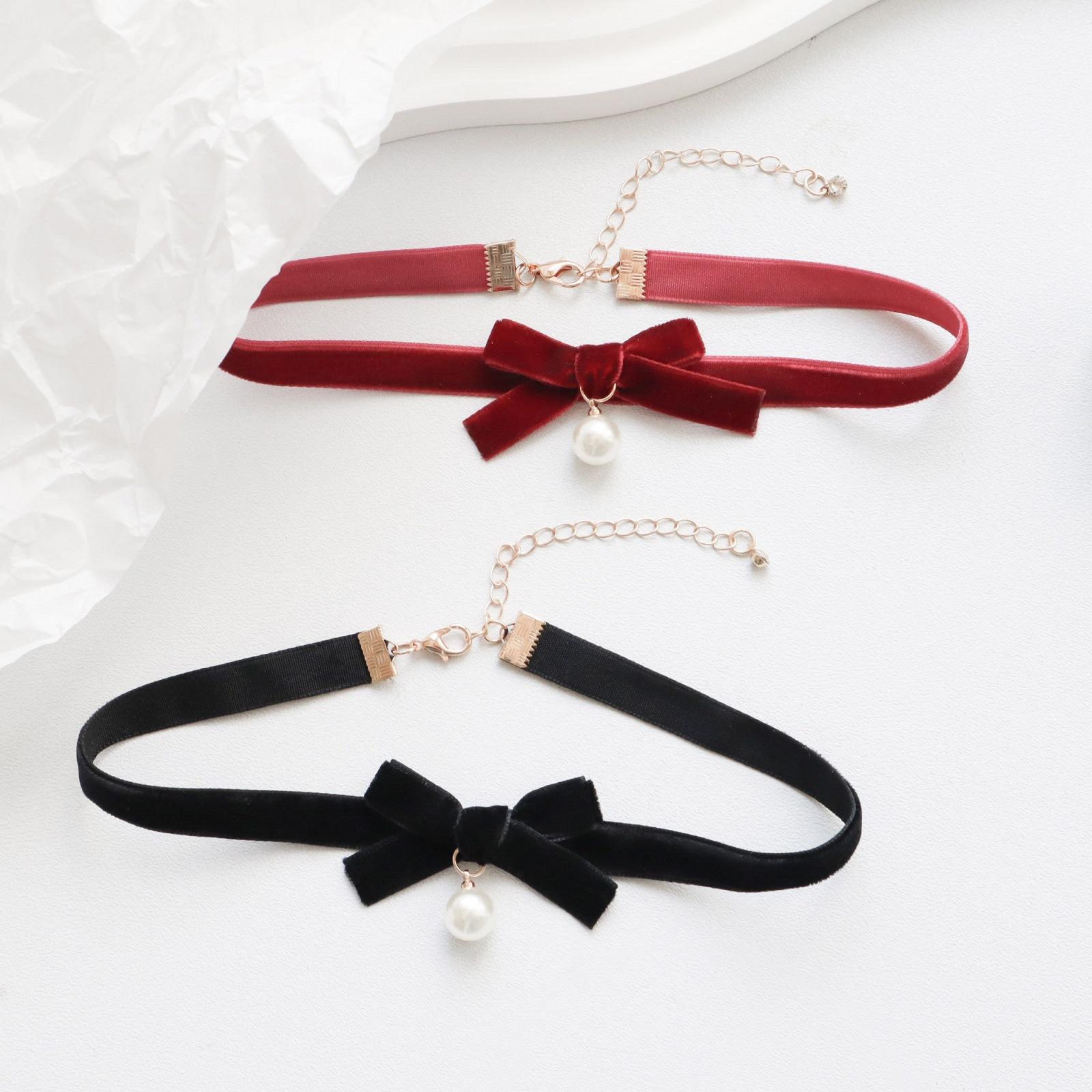 Beilei Girly Style Sweet Jewelry Burgundy Choker Black Velvet Collar Choker Clavicle Chain Necklace