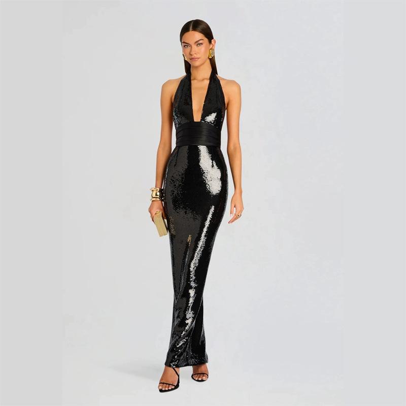 Amazon Cross-Border Hot-Selling Dress Nightclub Party Evening Dress Fashionable Sexy Sequin Party Halter Dress for Women