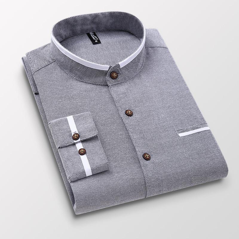 Spring and Autumn New Men's Vertical Collar Shirt Long-sleeved Shirt Men's Slim-fit Business Casual Oxford Spinning Shirt Cross-border European Size