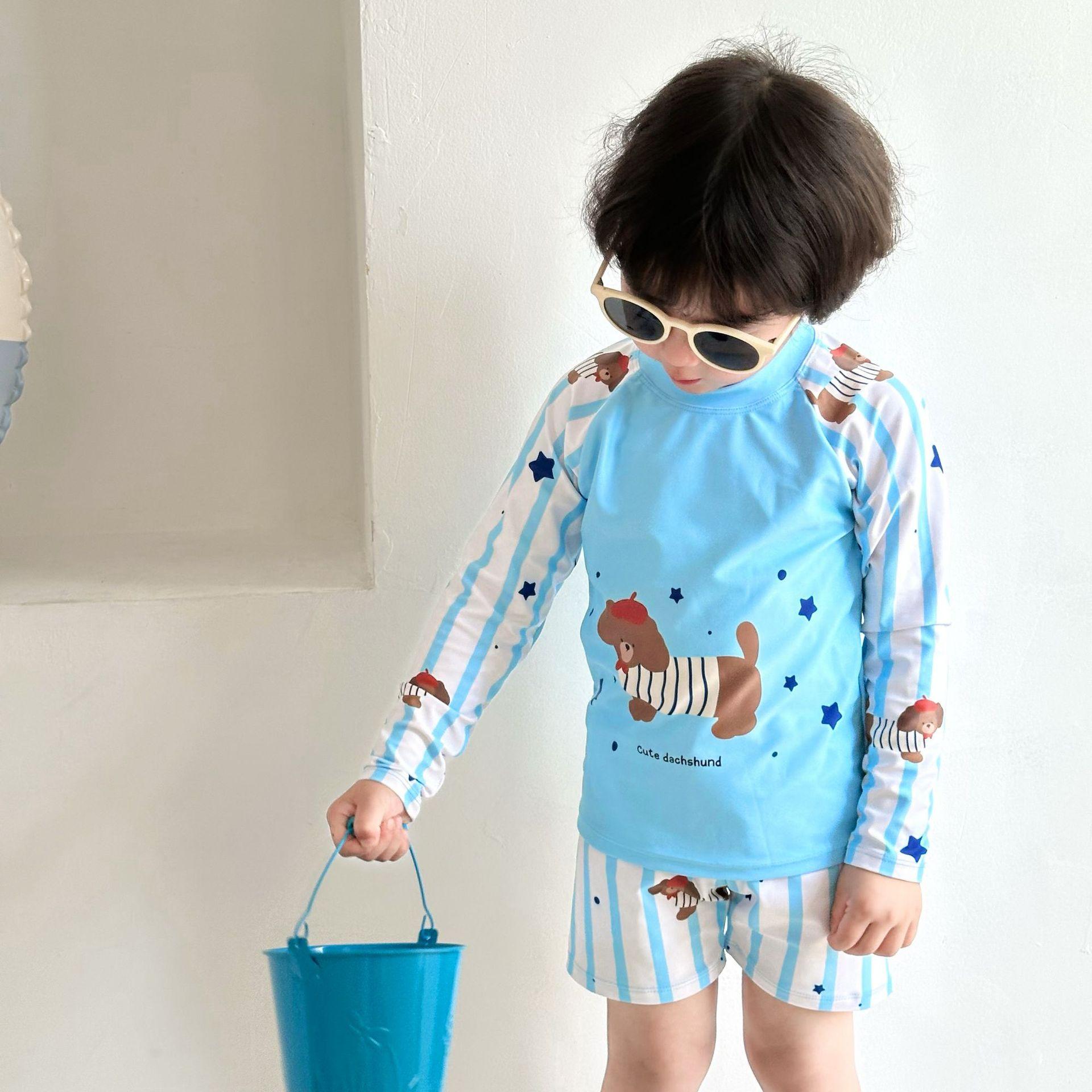 Baby Swimsuit Boy Long-Sleeved Split Small and Medium-Sized Children's Sun Protection Quick-Drying Seaside Boy Cartoon Hot Spring Swimsuit Suit