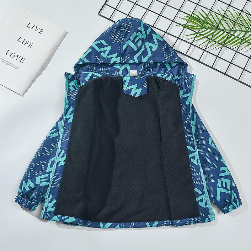 Children's Clothing Spring & Fall New Boys' Velvet Windproof Jacket Kidsren's Baby Jacket Jacket Hooded Windbreaker 3-15
