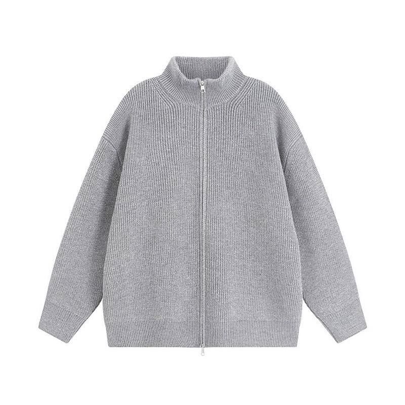 My1237 Autumn and Winter Zippered Knitted Jacket Sweater Men's Versatile Top Loose Stand-Up Collar Knitted Cardigan Trendy Men's Clothing