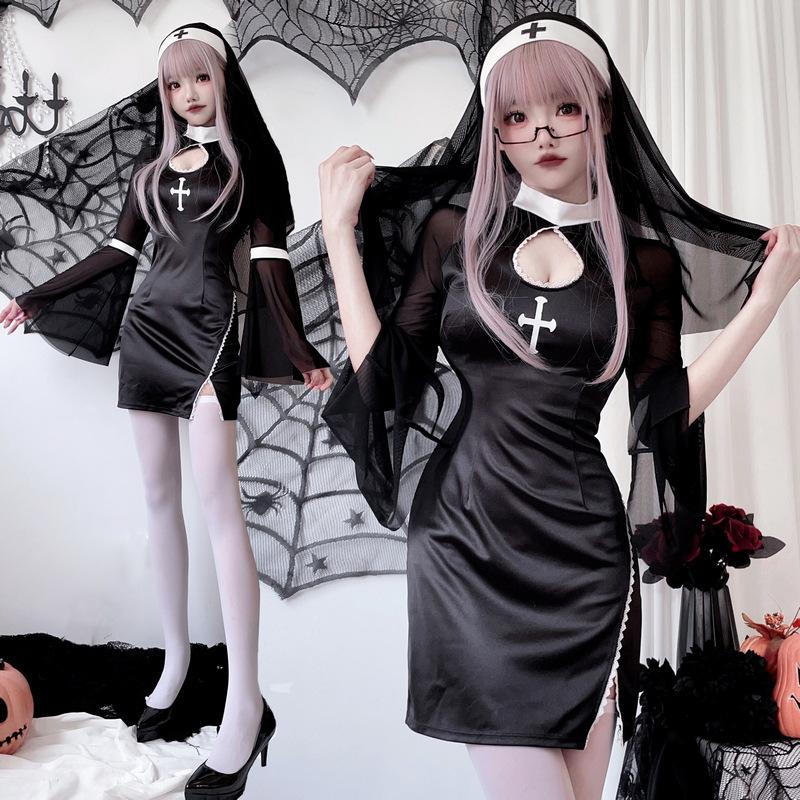 Halloween adult cosplay costume vampire nun costume cross dark Gothic style cos role play