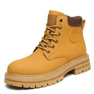 Rhubarb Boots Autumn Men's Martins Boots Cowhide High-top Winter fleece-lined plus size Men's and Women's Workwear Boots Cotton Boots Couple