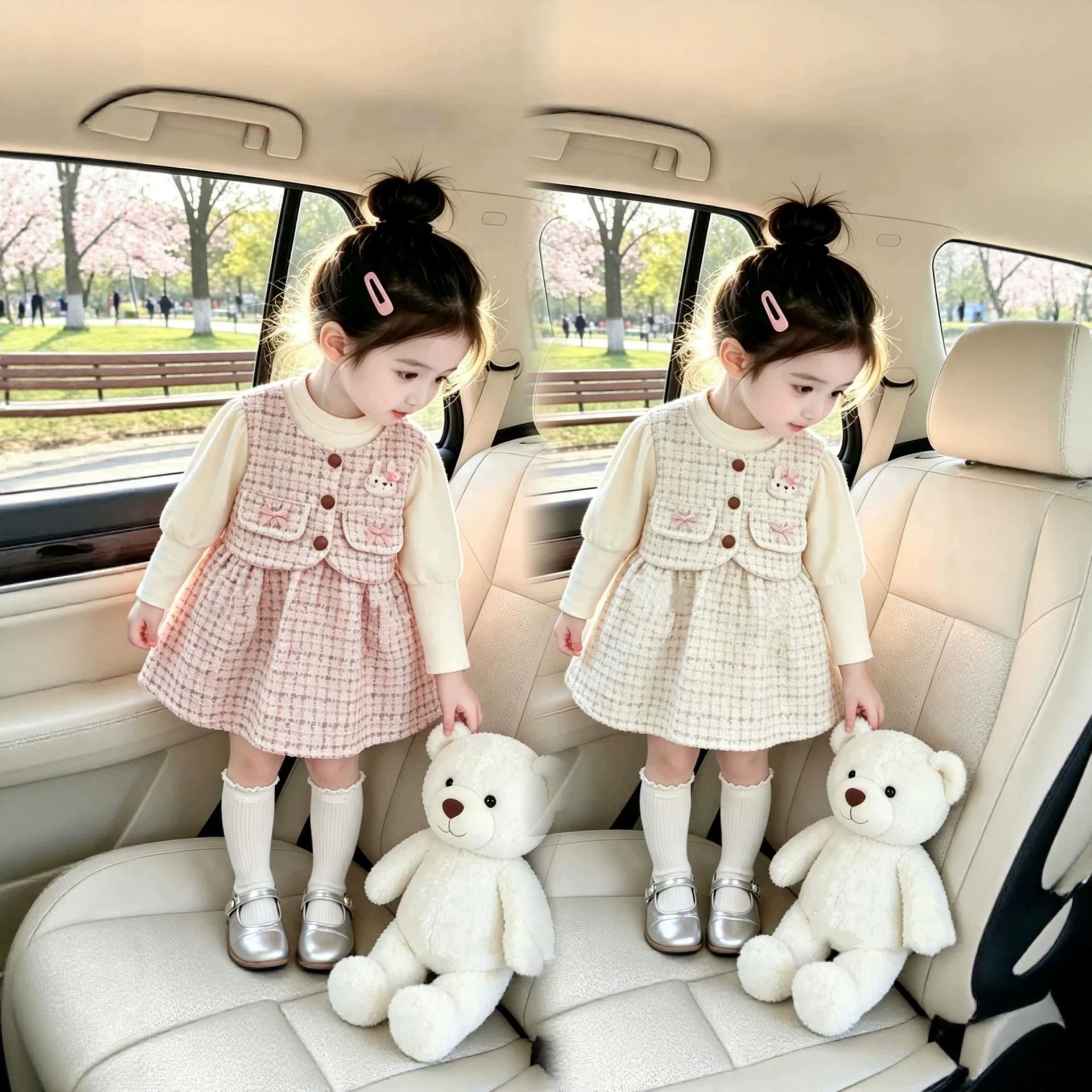 New style two-piece children's dress for girls, stylish princess style, spring and autumn, for little girls and toddlers, long-sleeved princess dress