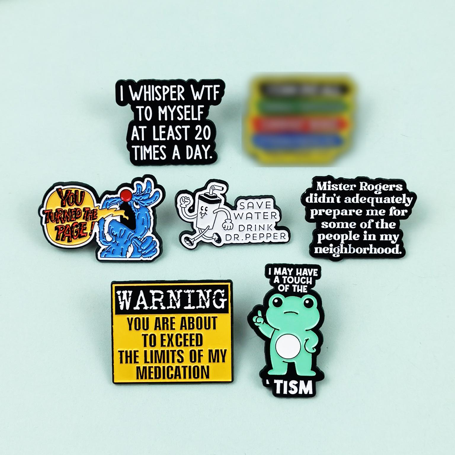 Personalized English Quotes Metal Brooch Cartoon Frog Animation Character Accessory Badge Bag Decoration Cross-Border Ready Stock
