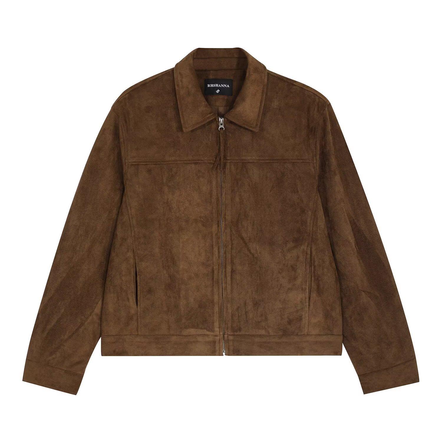 American retro spring and autumn jacket with a turn-down collar, unisex, solid color, tie-dye, simple and versatile, high-end leather jacket for men