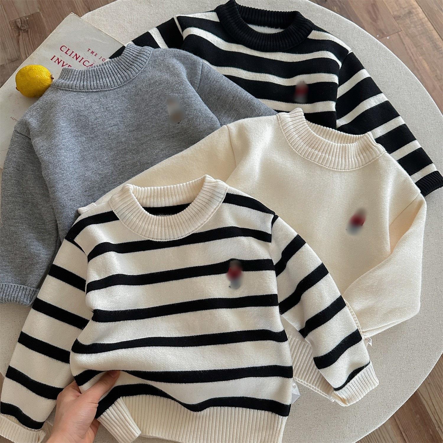 Children's Fleece-Lined Class a Sweater 2025 Autumn and Winter Boys' Striped Bear Pattern Unisex Baby Turtleneck Knitted Sweater Wholesale