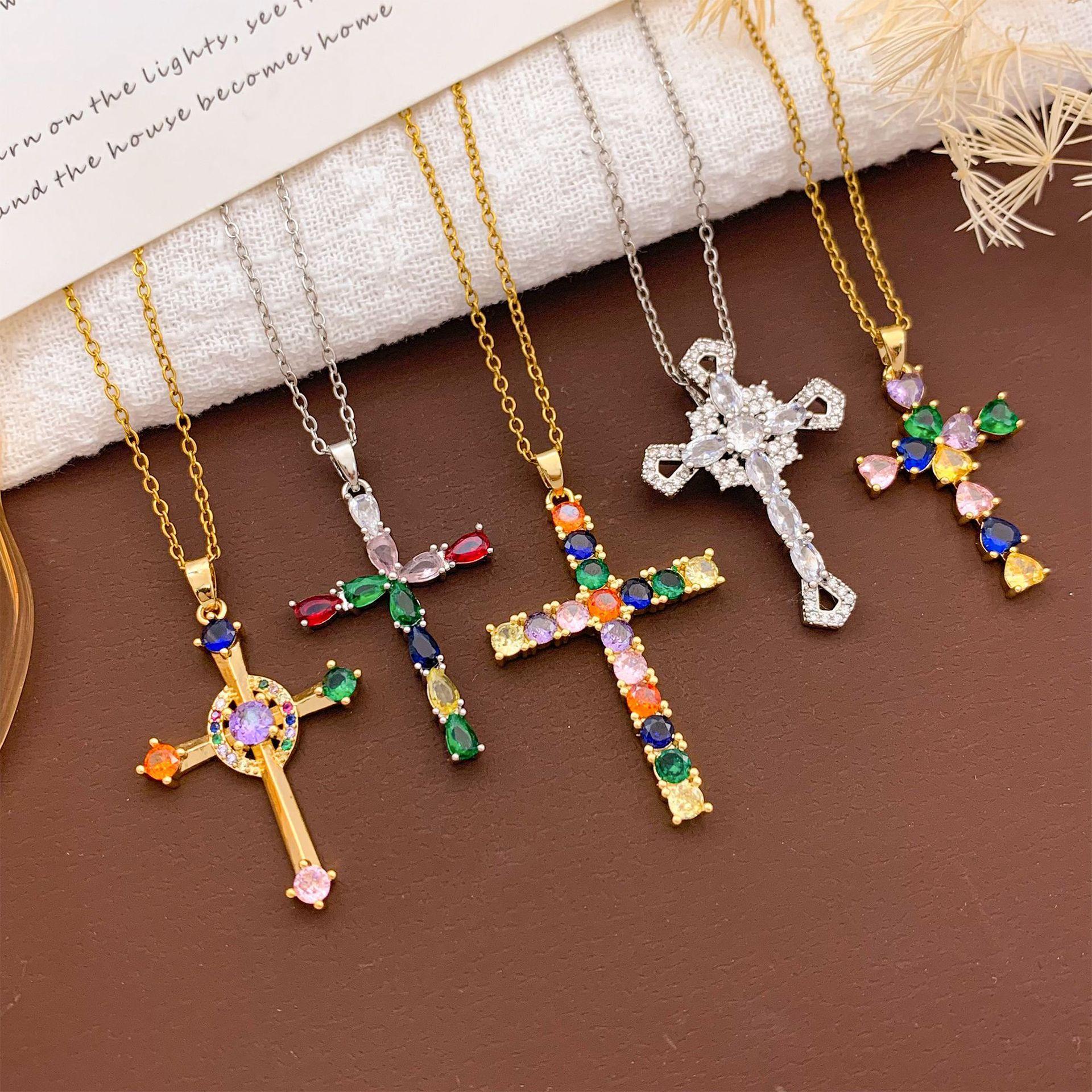 Necklace Cross-Border Trendy Jewelry Cross Necklace Accessories Feminine Niche Design Colorful Zircon Fashion Accessories