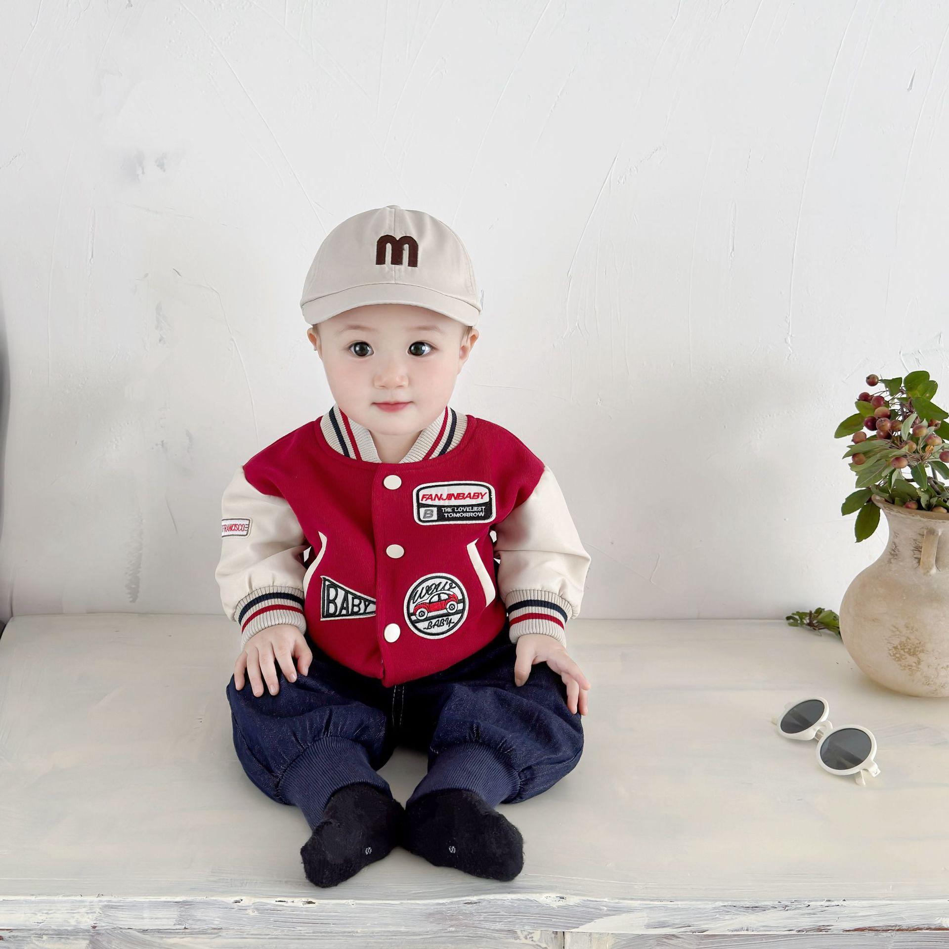 Ins Infant Color Matching Baseball Uniform for Men and Women Baby Spring & Fall Leather Sleeve Contrast Color Jacket Children's Long-Sleeved Jacket Top