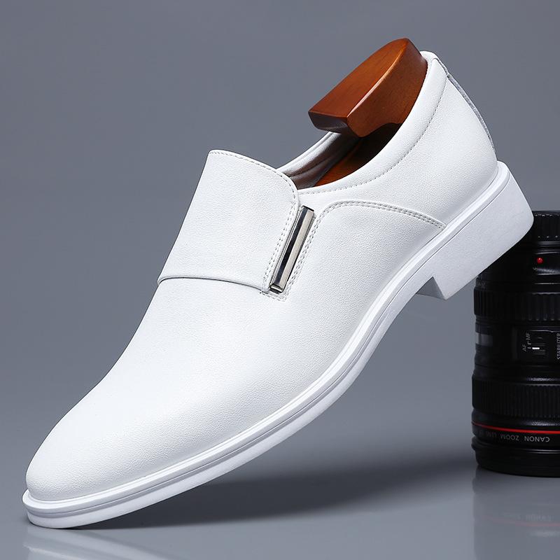 Inner Heightening New Men's Formal Leather Shoes for Autumn Men's British Business Soft Leather Pointed Youth Leather Shoes White Shoes Single Shoes